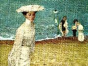 woman in white on a beach unknow artist